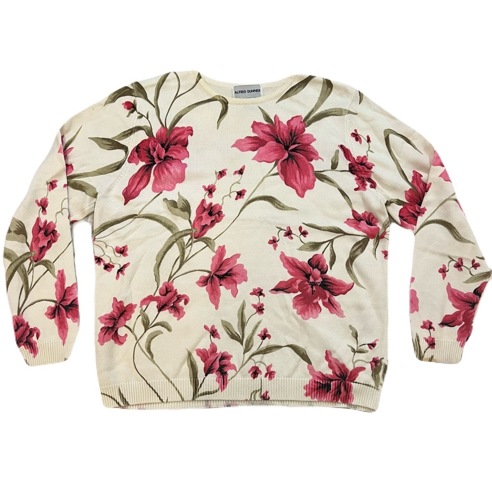 Alfred Dunner Floral Sweater in Cream and Pink
